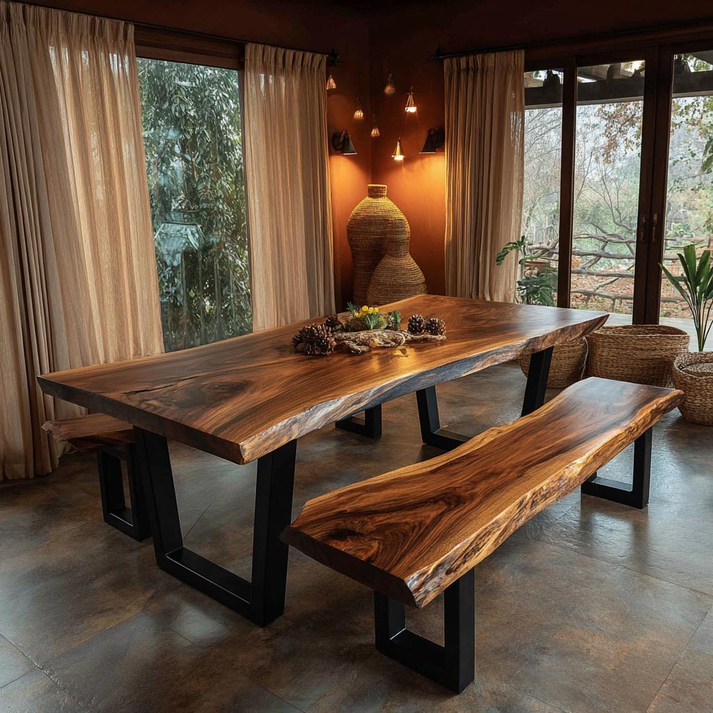 Live Edge Walnut Dining Table | Handmade Solid Wood Table | Custom Rustic Kitchen Furniture