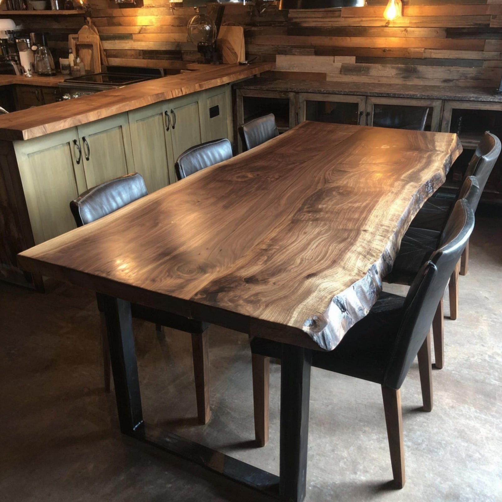 Walnut Live Edge Epoxy River Dining Table | Custom Solid Wood Kitchen Table
