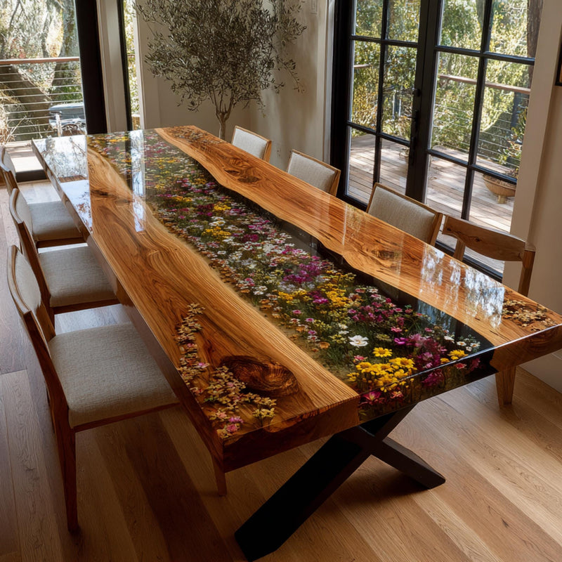 Luxury Walnut Live Edge Dining Table | Epoxy River Wood Table