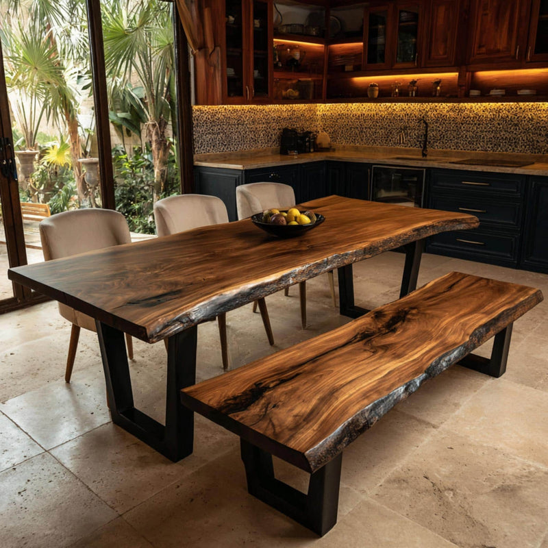 Live Edge Walnut Dining Table | Handmade Solid Wood Table | Custom Rustic Kitchen Furniture