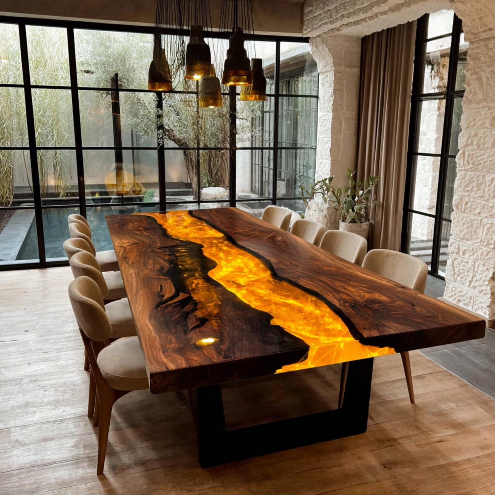 Custom Live Edge Walnut Table | Epoxy River Dining Room Furniture