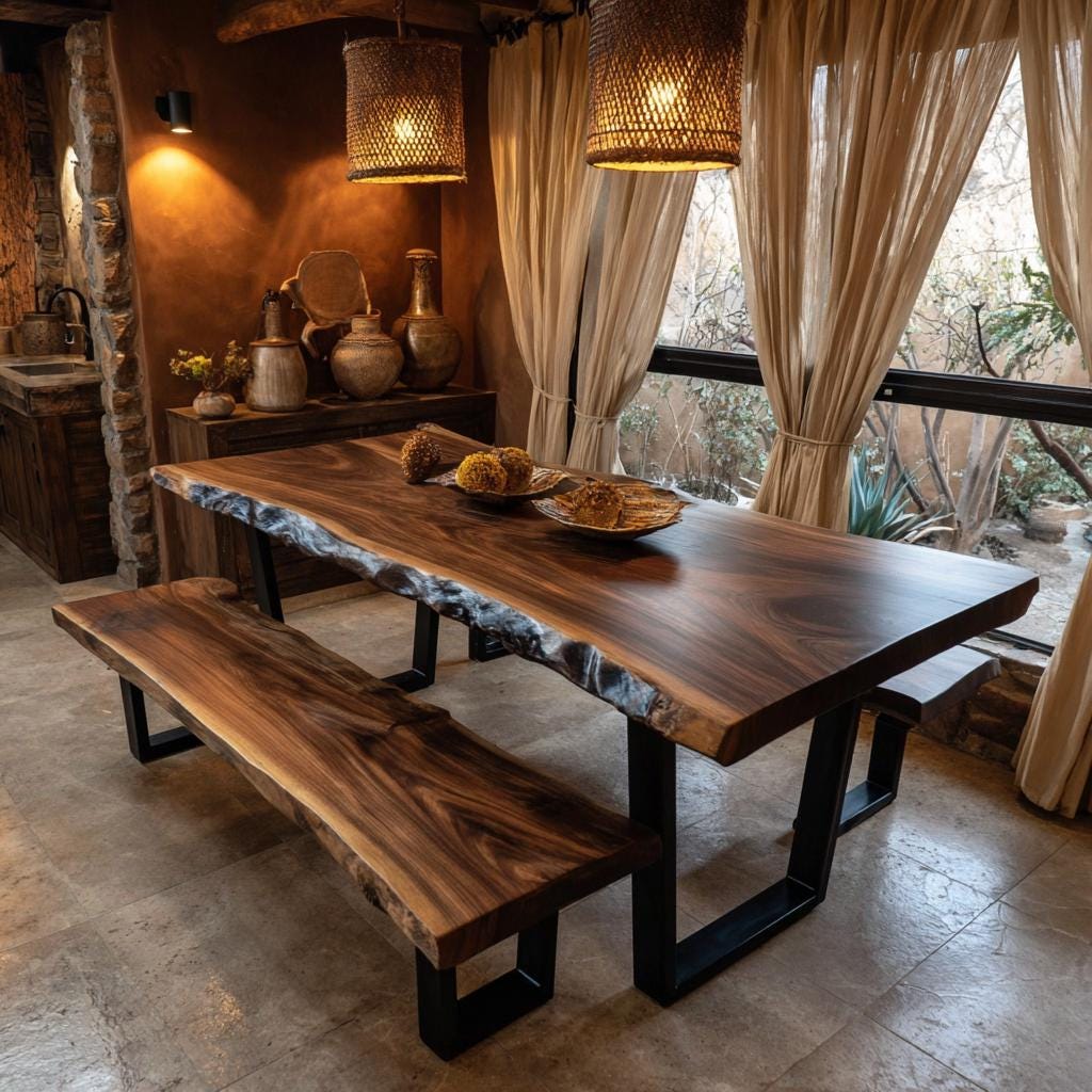 Live Edge Walnut Dining Table | Handmade Solid Wood Table | Custom Rustic Kitchen Furniture