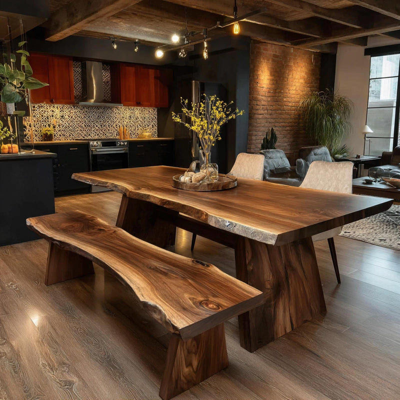 Live Edge Walnut Dining Table | Handmade Solid Wood Table | Custom Rustic Kitchen Furniture