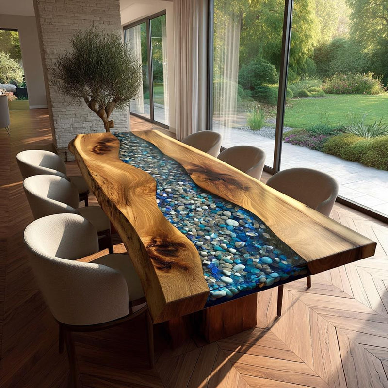 Handmade Walnut Epoxy River Dining Table | Live Edge Custom Furniture