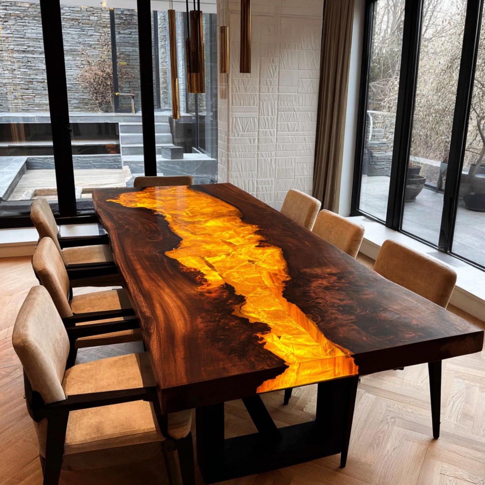 Custom Live Edge Walnut Table | Epoxy River Dining Room Furniture