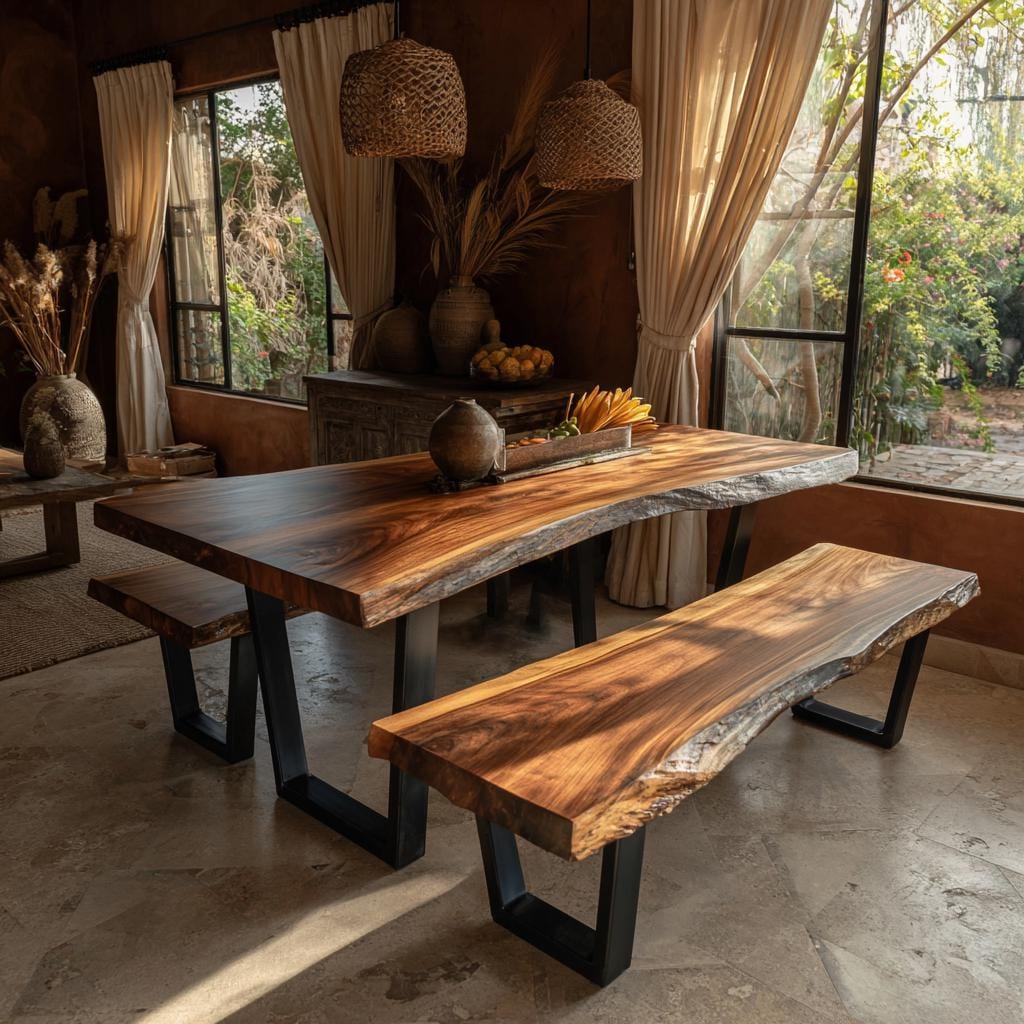 Live Edge Walnut Dining Table | Handmade Solid Wood Table | Custom Rustic Kitchen Furniture