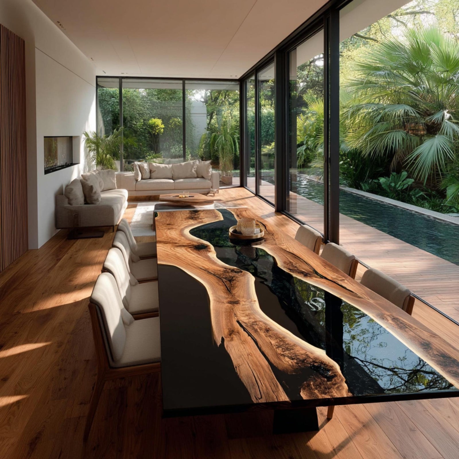 Custom Walnut Epoxy River Table | Live Edge Solid Wood Dining Table