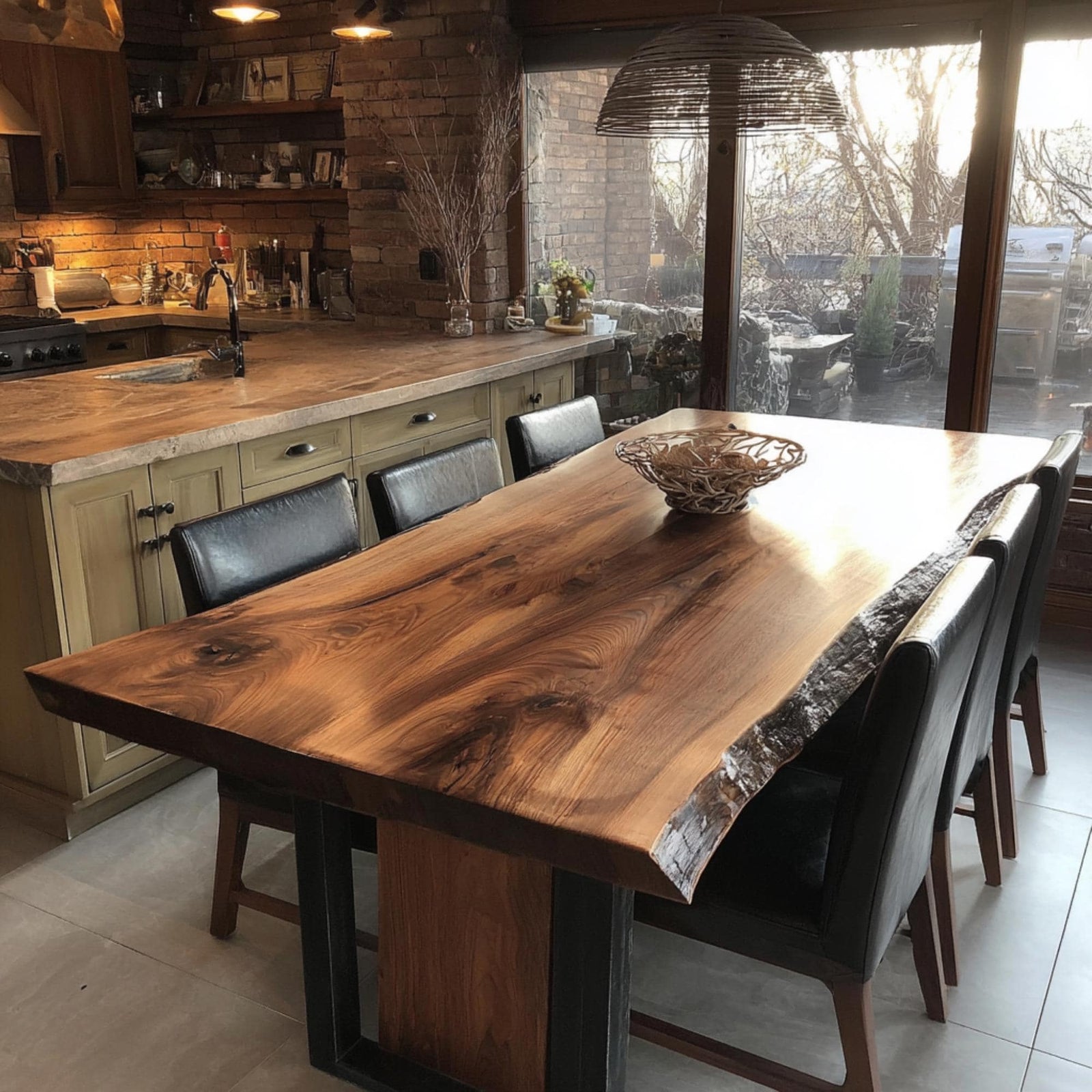 Walnut Live Edge Epoxy River Dining Table | Custom Solid Wood Kitchen Table