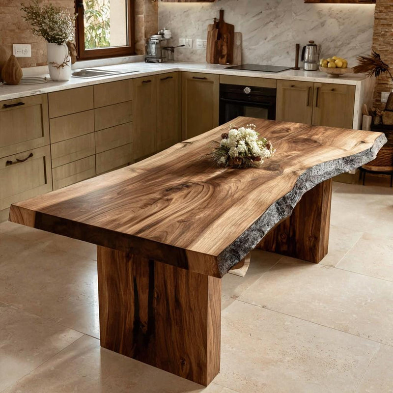 Custom Walnut Live Edge Dining Table | Handmade Solid Wood Kitchen Furniture